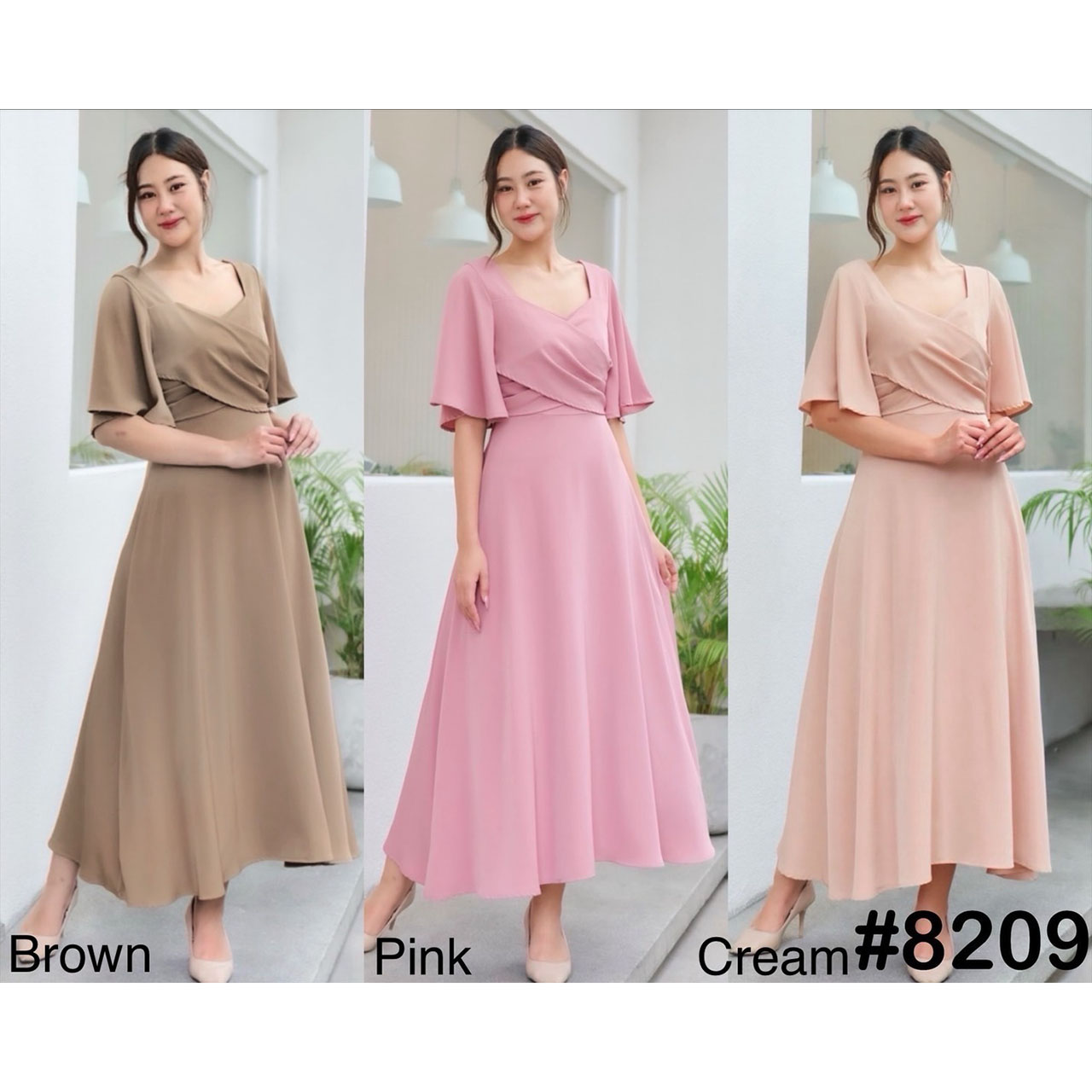 kudapy เดรสคอเหลี่ยม แขนกระดิ่ง ดีเทลป้ายอก เชือกผูกเก็บช่วงเอว กระโปรงฟรีสะโพก ลุคนั่งสะดวก