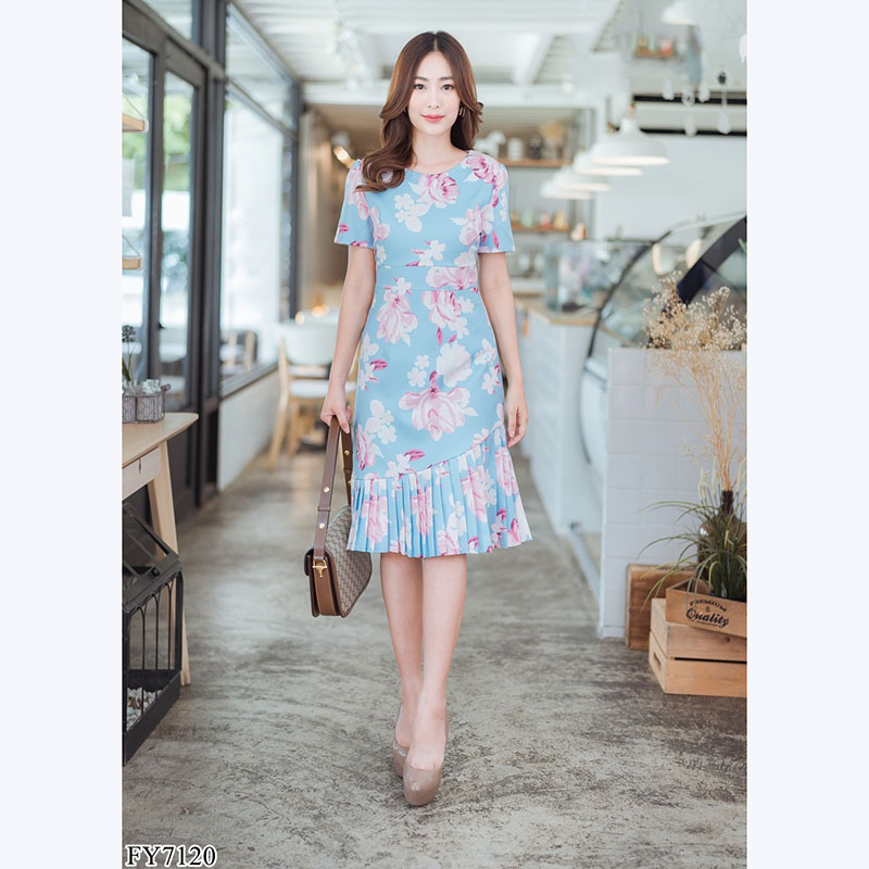 kudapy เดรสสั้นสีชมพู,สีฟ้า กระโปรงกึ่งพลีทใส่แล้วดูดีน่ารัก คุณหนู