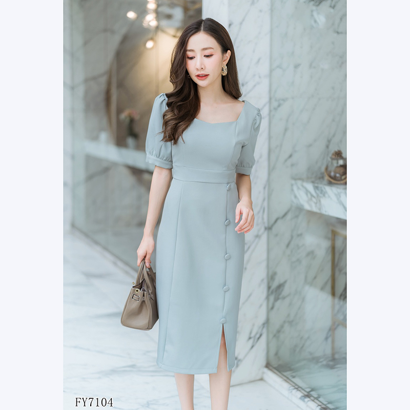 kudapyเดรสสั้นสีฟ้า/เขียว/กรมท่า ใส่ทำงานแต่งกระดุสวยดูดี