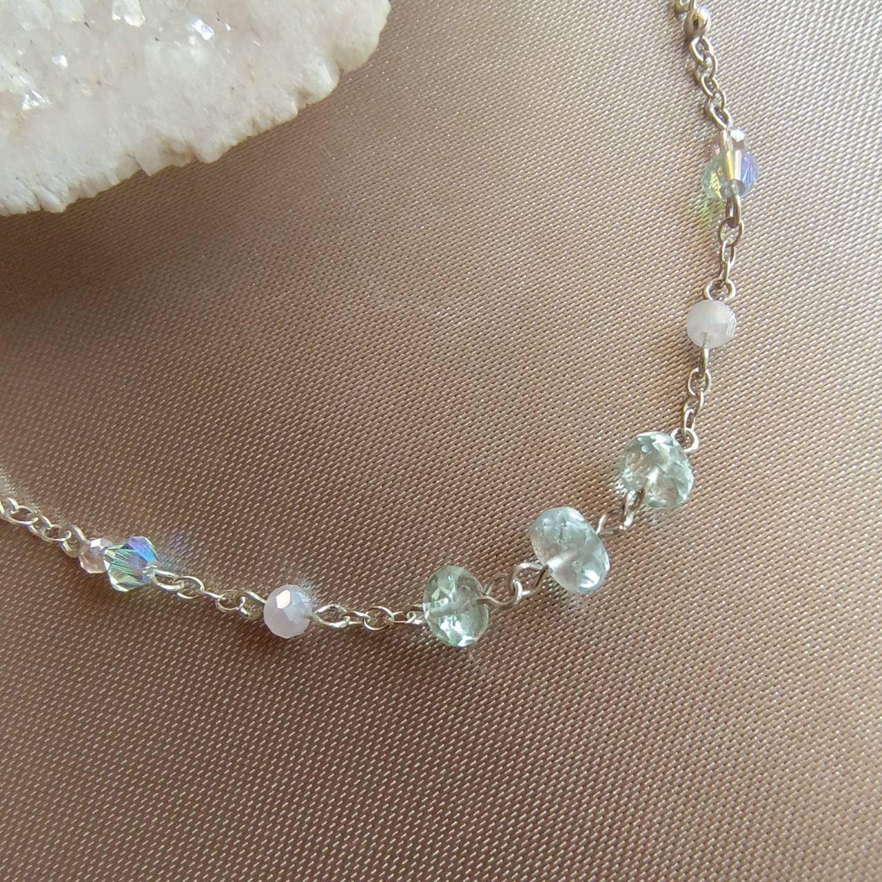 สร้อยคอเงินหินอความารีนเจียรเหลี่ยม Aquamarine