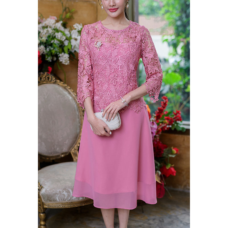 kudapy เดรสสั้นลูกไม้ไปงานสีฟ้าคราม/สีดำ/สีชมพู/สีกะปิ คอกลม แขนสามส่วน เดรสแต่งชีฟอง มีซับใน ทรงสวยมากค่ะ