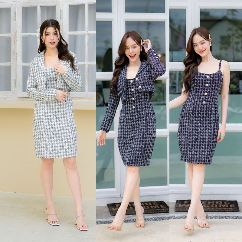 kudapy เซตเดรสสายเดี่ยว + เสื้อคลุมผ้าสีขาว/สีดำ ใส่ได้สองแบบ สาวแฟชั่นพลาดไม่ได้เลยน้ารุ่นนี้ เพราะงานดี