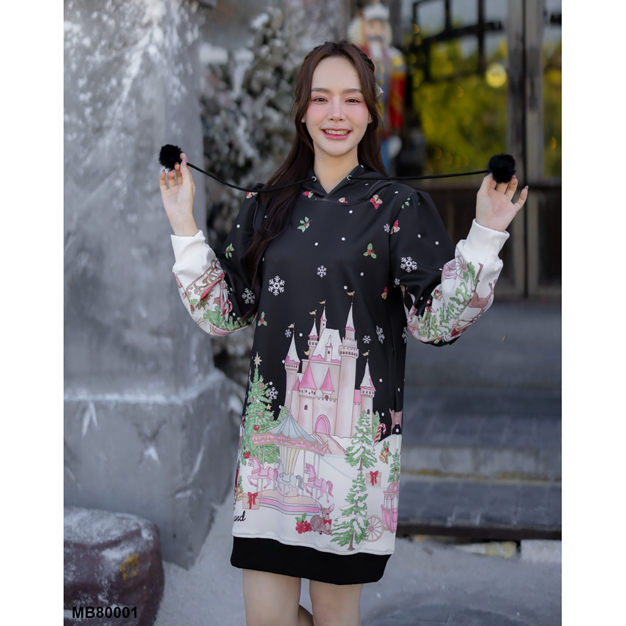 kudapy เสื้อแขนยาวมีฮู้ด collection คริสต์มาส สีแดง/สีดำ/สีขาว