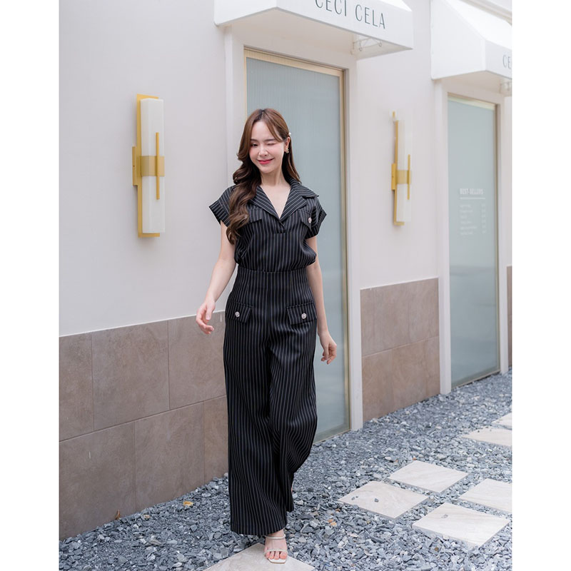 kudapy เซ็ทเสื้อคอปก+กางเกงขายาวสีดำ/สีน้ำตาล ใส่สบายสวยดูดี