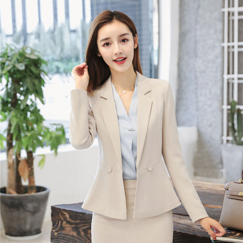 kudapy เสื้อสูทสีน้ำเงิน/ดำ/ครีม แฟชั่นแขนยาวดีไซน์เก๋แต่งเอวระบายชาย กระดุม 2 เม็ด