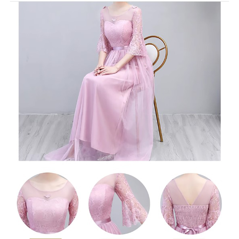 kudapy เดรสยาวออกงานสีถั่วแดงกะปิ ตัวเสื้อปักลายผีเสื้อ แขนระบาย ด้านหลังลำตัวเป็นสม๊อกยืดหยุ่นได้ เอวคาดผ้าริ้บบิ้น มีซิบด้านข้างลำตัว กระโปรงผ้าโปร่ง