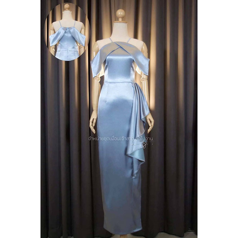 kudapy เดรสยาวสีกรมสีชมพู/สีโรสโกล/สีฟ้า เปิดไหล่ แต่งจีบเอวสวยดูดี ใส่ออกงานเป้มากๆ ดูดีทุกงาน