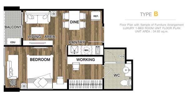 โซนพื้นที่ (แยกสุทธิสาร วิภา สะพานควาย) ให้เช่าห้องแบบ 1ห้องนอน 1ห้องน้ำ คอนโด Chateau In Town Vibhavadi 10 (ชาโตว์ อินทาวน์ วิภาวดี 10) Low Rise ขนาดห้อง 32 ตรม. ชั้น 5