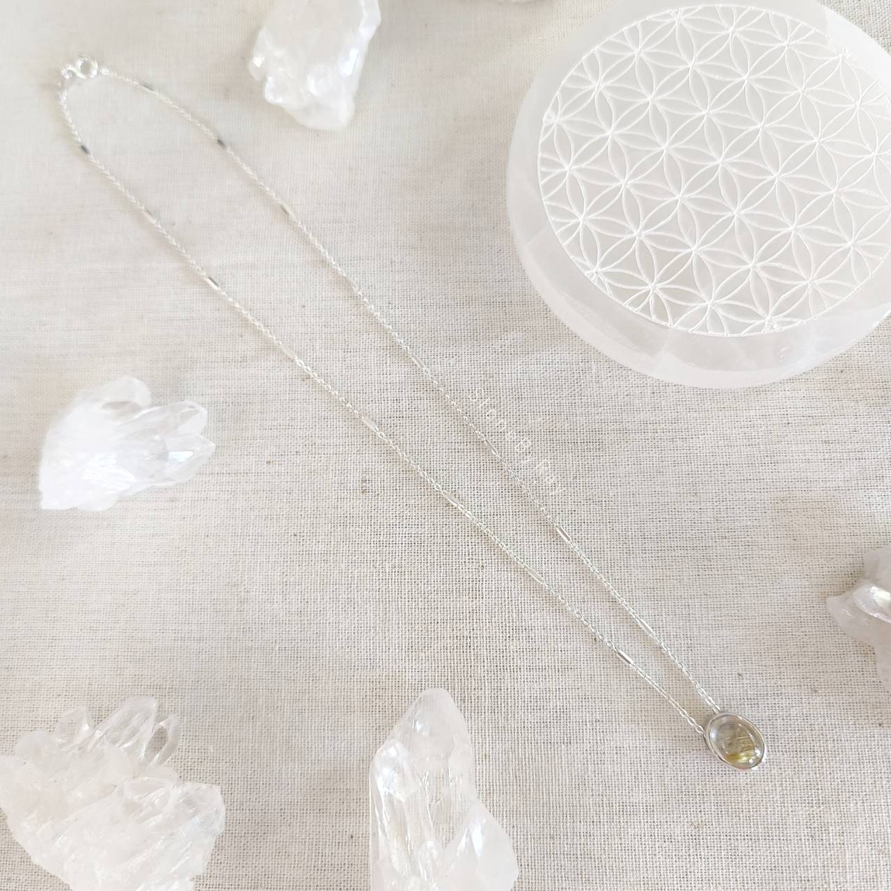 สร้อยคอเงินจี้หินไหมทอง Rutilated Quartz