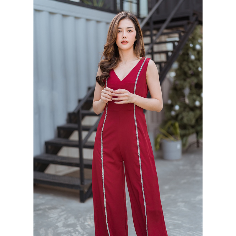 kudapy จั้มสุทสีแดงขายาว แขนกุดปักเลื่อมสวยดูดี