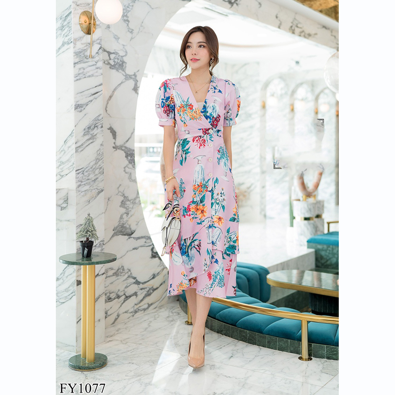 kudapy เดรสยาวสีชมพู/สีขาว ป้ายหน้าหางปลาสวยดูดีใส่สบายมากๆ