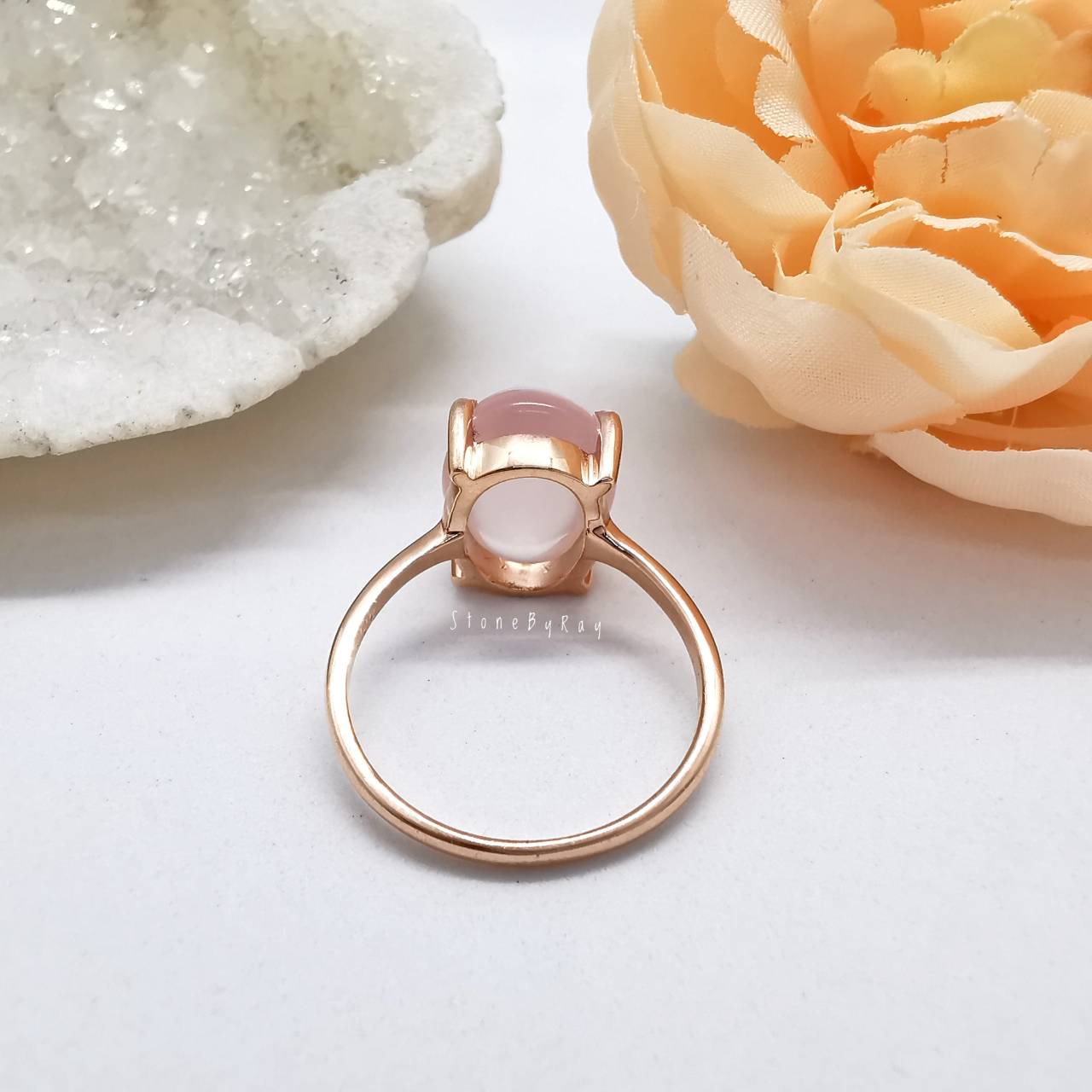 แหวนเงินชุบพิ้งโกล์ดหินโรสควอตซ์ Rose Quartz