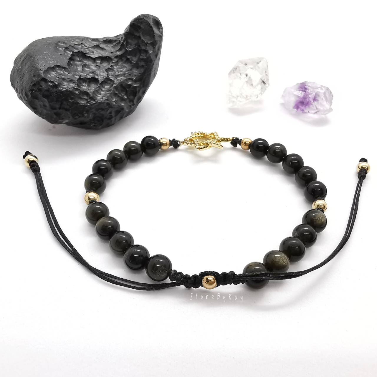 สร้อยข้อมือหินออบซิเดียนทอง Gold Obsidian