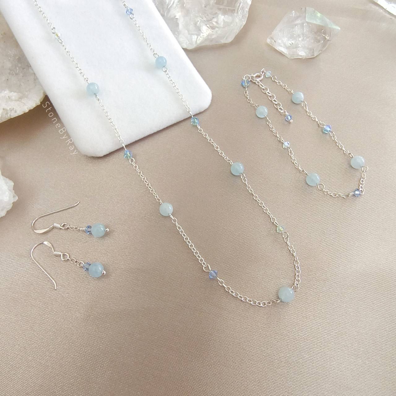 Setสร้อยคอเงินหินอความารีน Aquamarine