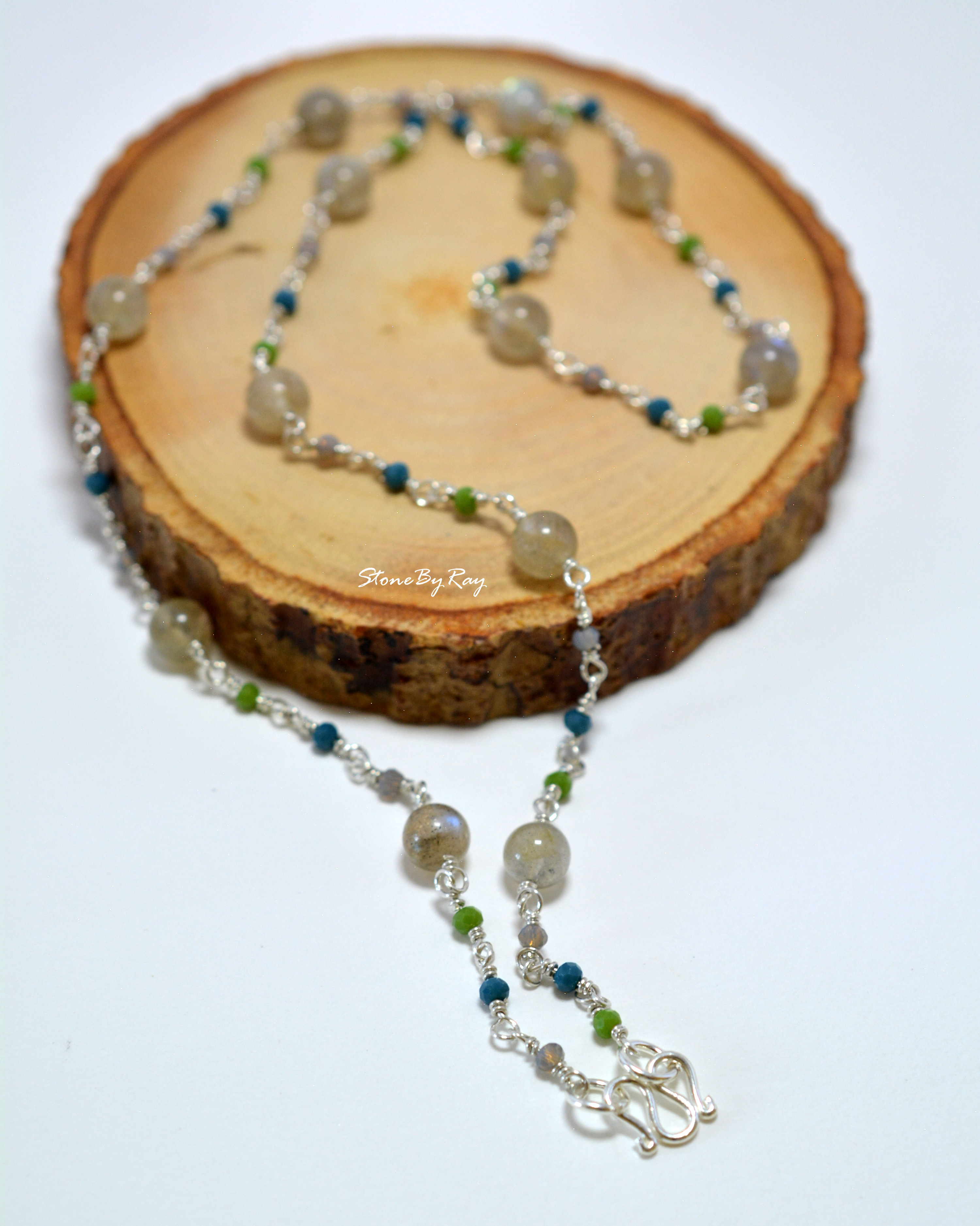 สร้อยคอเงินหินลาบราโดไลท์(Labradorite)