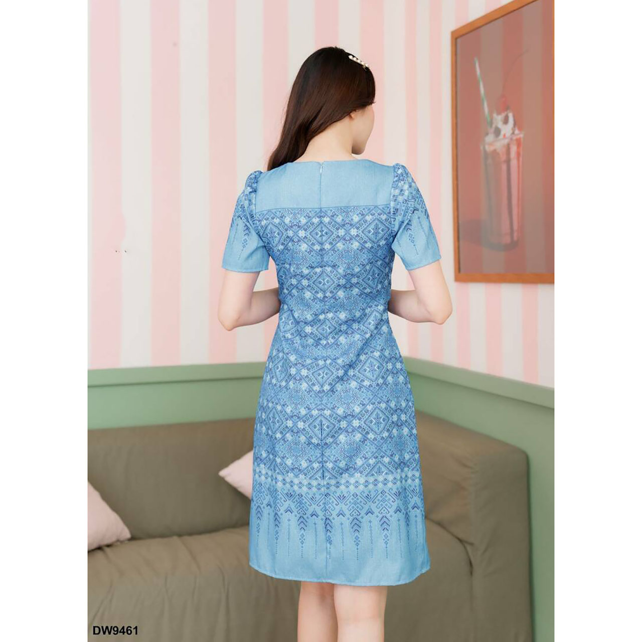 kudapy เดรสสั้นสีม่วง/สีฟ้า เดรสผ้าไทยแต่งโบว์แขนสั้น ใส่ออกงาน ใส่ทำงาน สวยดูดี