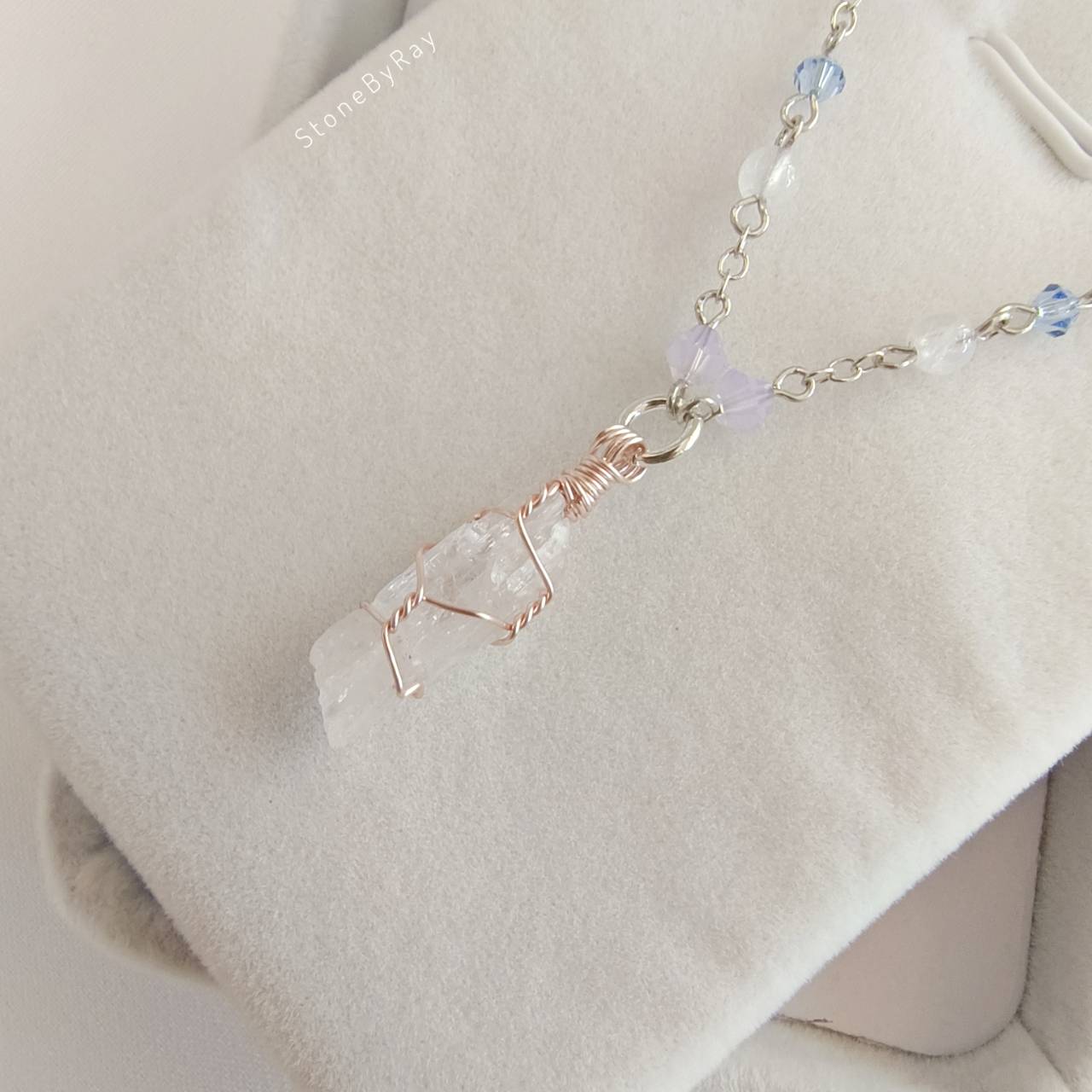 สร้อยคอเงินจี้หินคุนไซต์ Kunzite