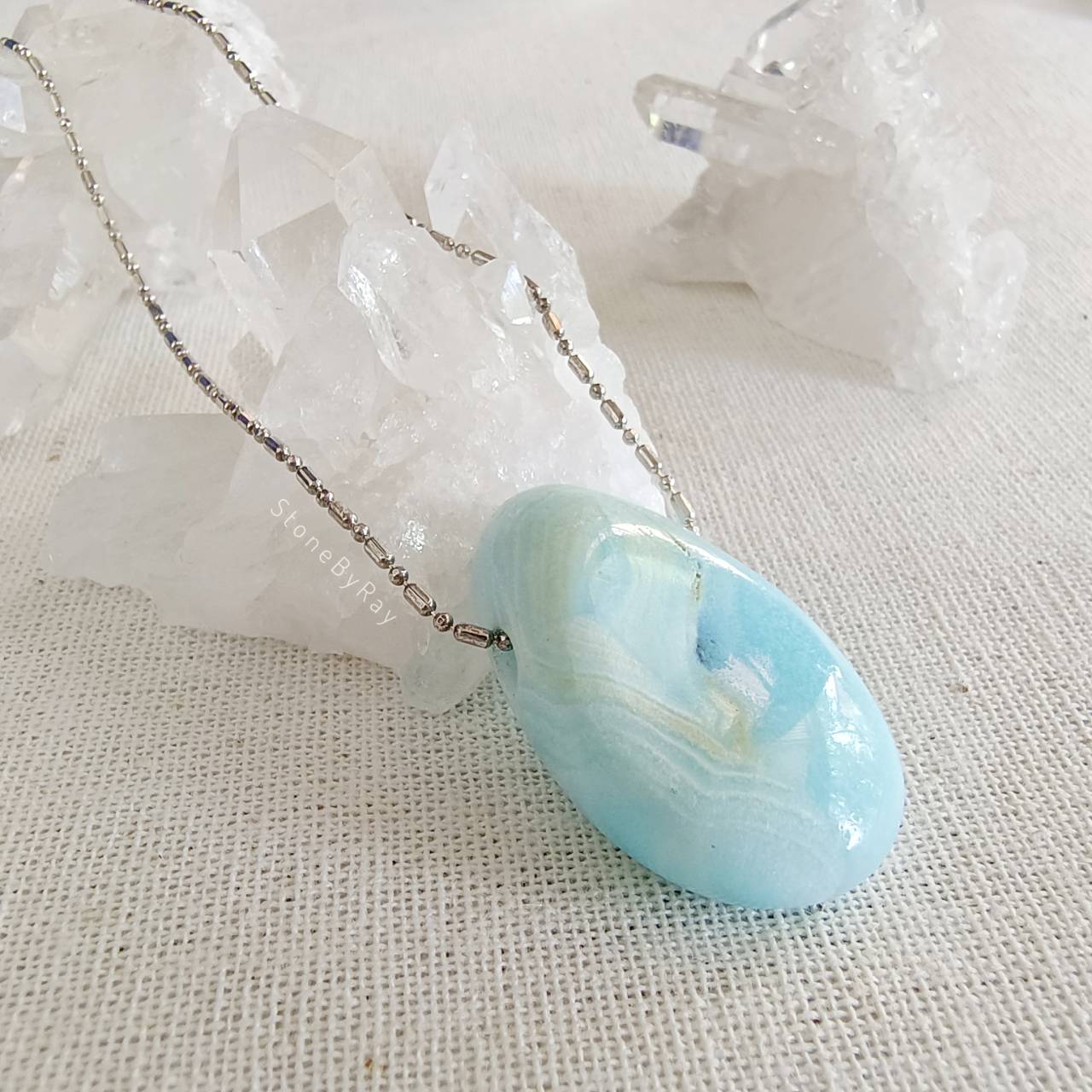 สร้อยคอเงินจี้หินลาริมาร์ Larimar