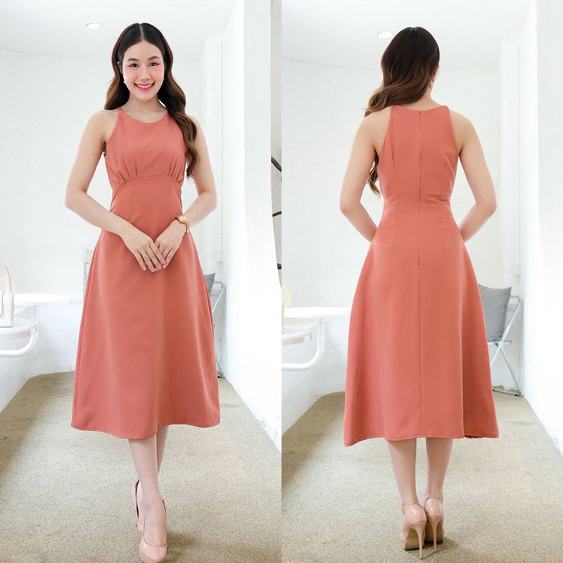 kudapy เดรสสั้นสีชมพู ครีม ฟ้า ชาไทย แขนกุด คัตติ้ง เอวสูงปรี๊ด จีบใต้อก กระโปรงบานตีเกร็ดเอว เย็บยากแต่ออกมาเน้นเอวสับๆ