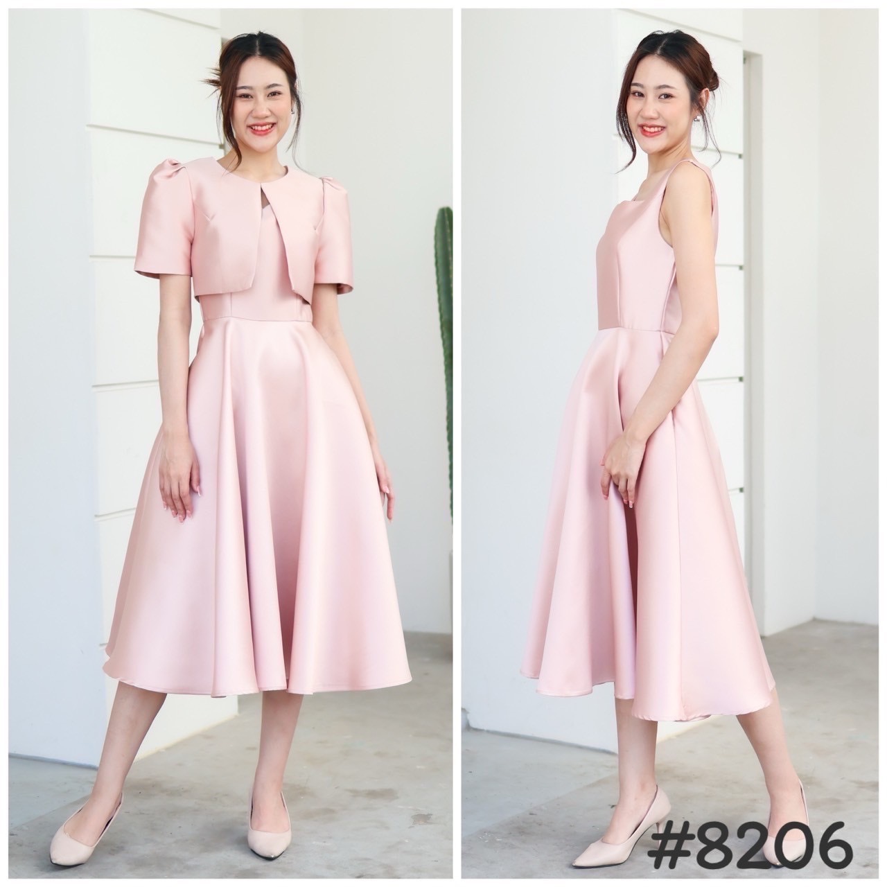 kudapy ชุดเซตเดรส+เสื้อคลุม เสื้อครอปแยกชิ้น แถมเข็มกลัดอก1ชิ้น สีขาว ,ชมพู , แดง ,โรสโกล,ฟ้า,ดำ