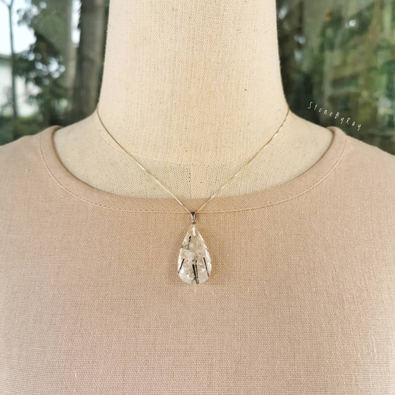สร้อยคอเงินจี้หินไหมดำ Black Tourmaline Quartz