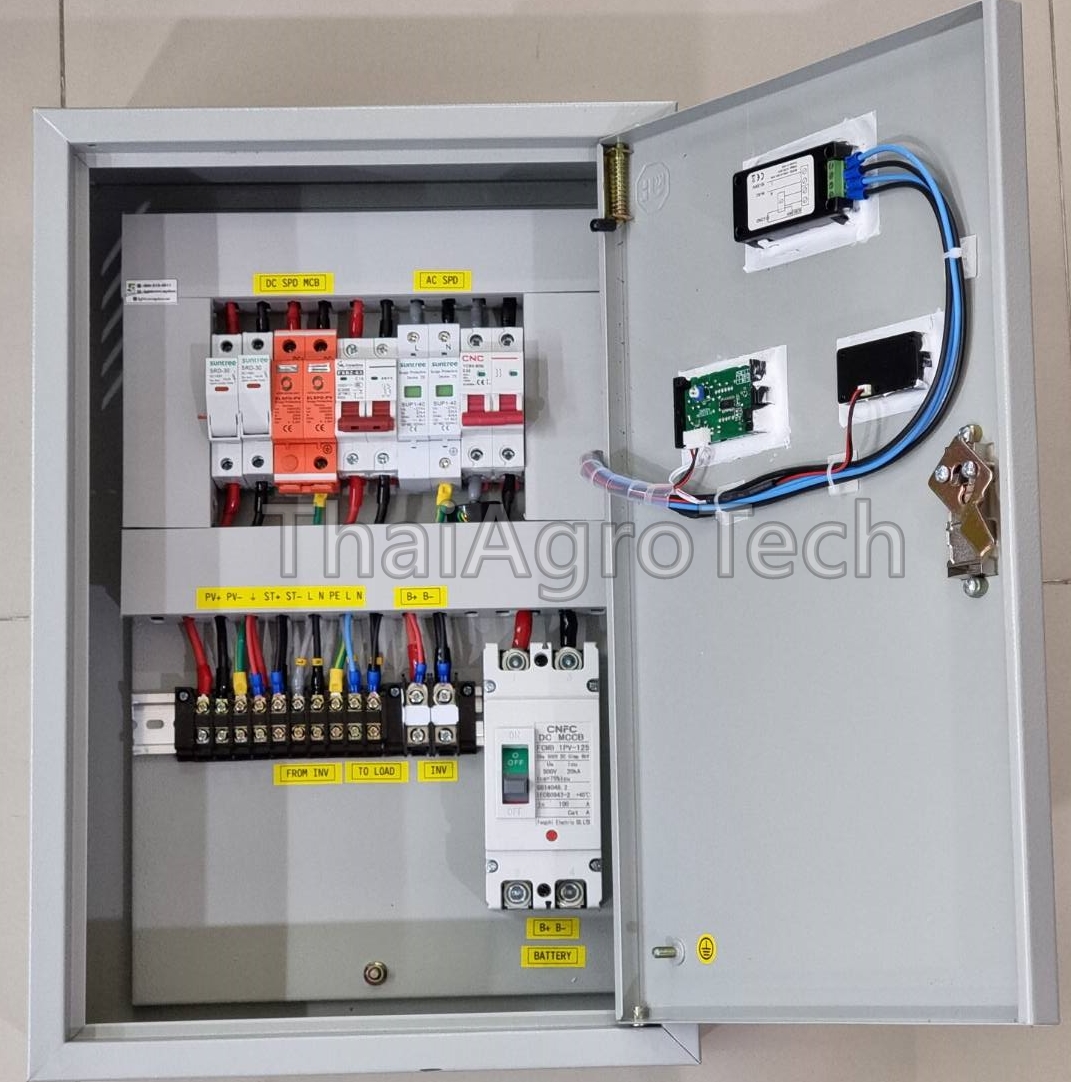 ตู้คอมบายเนอร์โซล่าเซลล์ Off-Grid AC-DC Combiner box 1String สำหรับระบบออฟกริด ขนาด 1.5-5Kw มีมิเตอร์วัดแรงดันแบตเตอรี่ แผงโซล่าเชลล์ และกำลังงานไฟฟ้าที่ใช้งาน