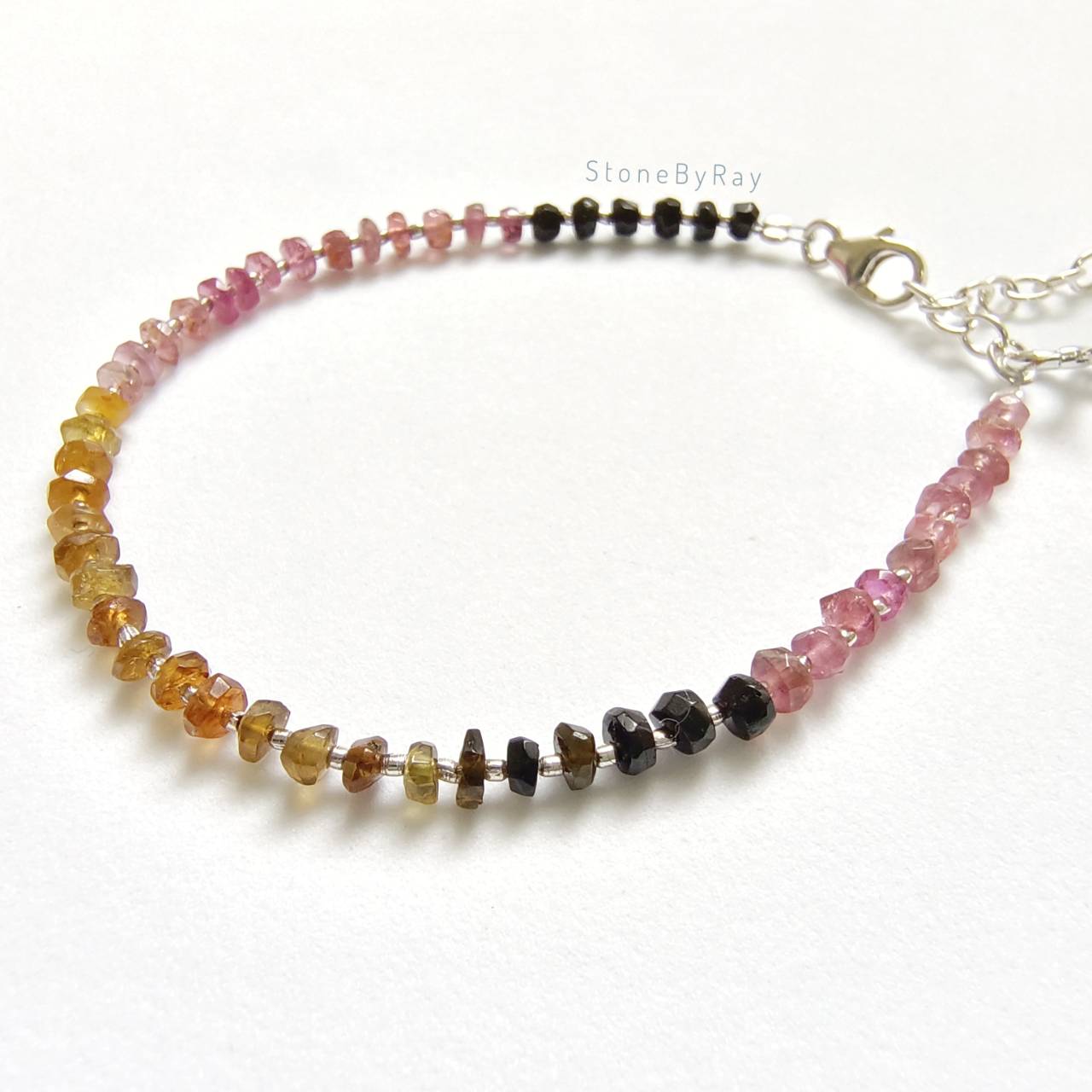 สร้อยข้อมือเงินหินทัวมาลีนเจียรเหลี่ยม(Tourmaline)