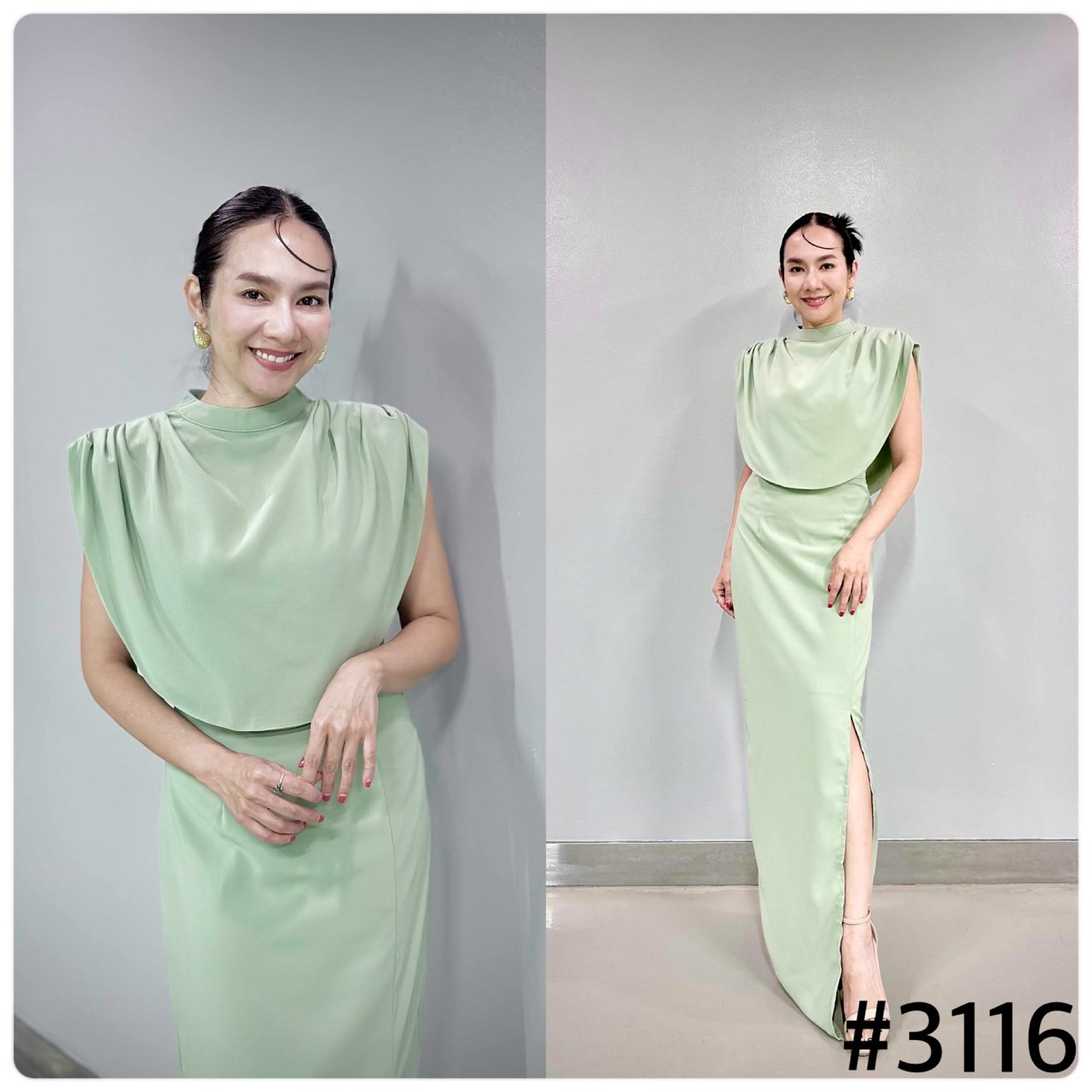 kudapy ชุดราตรีออกงาน สายเดี่ยวเข้ารูป ส่เสื้อคลุมชายโค้ง เนื้อผ้าชีฟองหนา