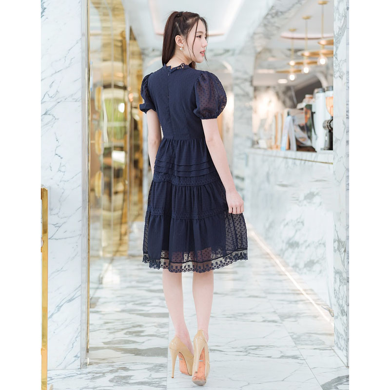 kudapy เดรสสั้นสีชมพู,ขาว,กรม เกาหลีแต่งลูกไม้สวยดูดี