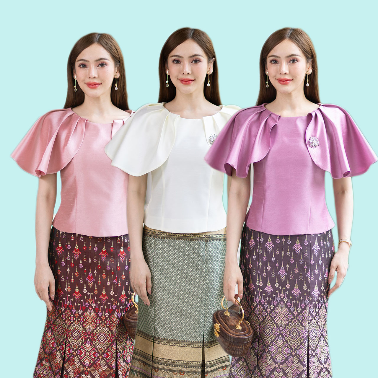 kudapy เสื้อผ้าไหม4เส้นสีขาว/สีม่วง/สีชมพู ทุกสีใส่แล้วขับผิว ดูดีมีออร่า เนื้อผ้าทอ เนื้อเบาสบาย ใส่สบายผิว มีลายเส้นในตัว ใส่คู่กับ ผ้าไทยลายแพรวา (เฉพาะเสื้อ)