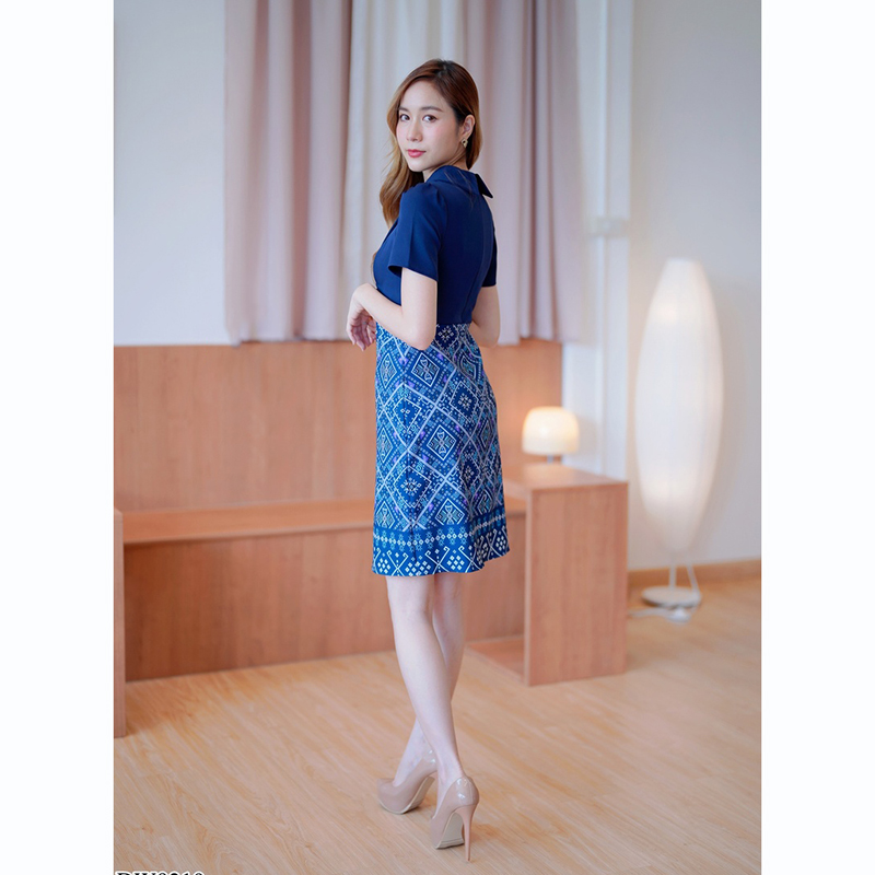 kudapy เดรสสั้นสีเหลือง/สีม่วง/สีกรม ปกสูทลายไทยสวยดูดีน่ารัก