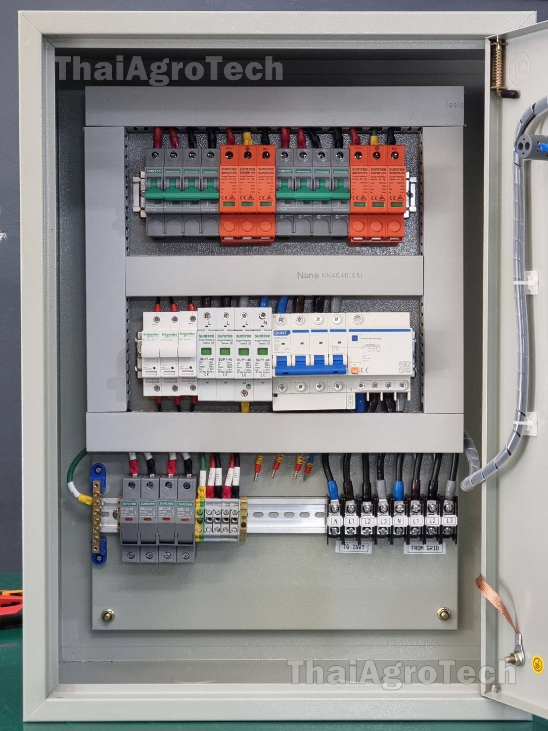 ตู้คอมบายเนอร์ AC-DC combiner box 2string DC 1000V 3phase (RCBO) สำหรับระบบโซล่าเซลล์ ขนาดติดตั้ง 10-20กิโลวัตต์ พร้อมช่องสำหรับกันย้อน