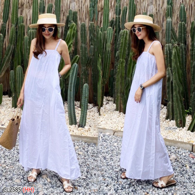 kudapy เดรสยาวสีขาว,ดำ,ชมพู สายเดี่ยว ผ้าคอตตอนเต็มตัว ชุดนี้ใช้ผ้าจัดเต็มมาก ใส่ทิ้งตัวพริ้วสวย