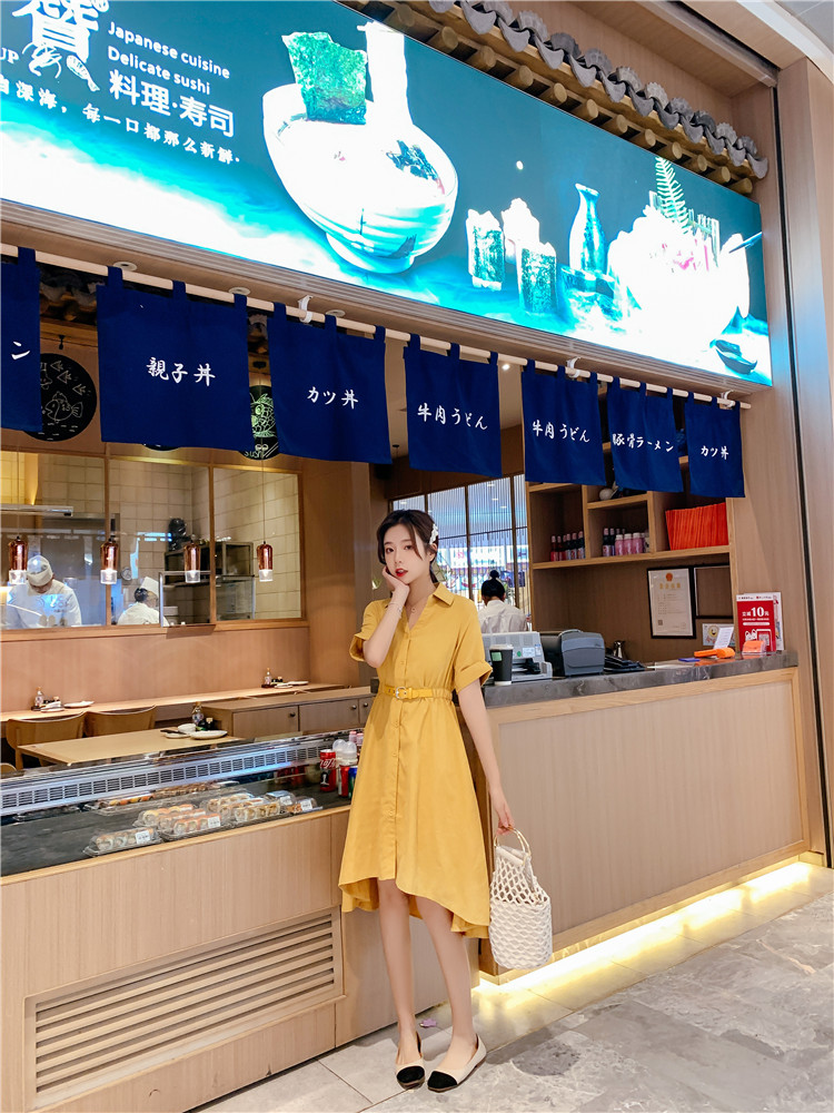 ชุดเดรสสีเหลือง ผ้าโพลีเอสเตอร์ผสมเนื้อดี ดีไซน์สวยเก๋