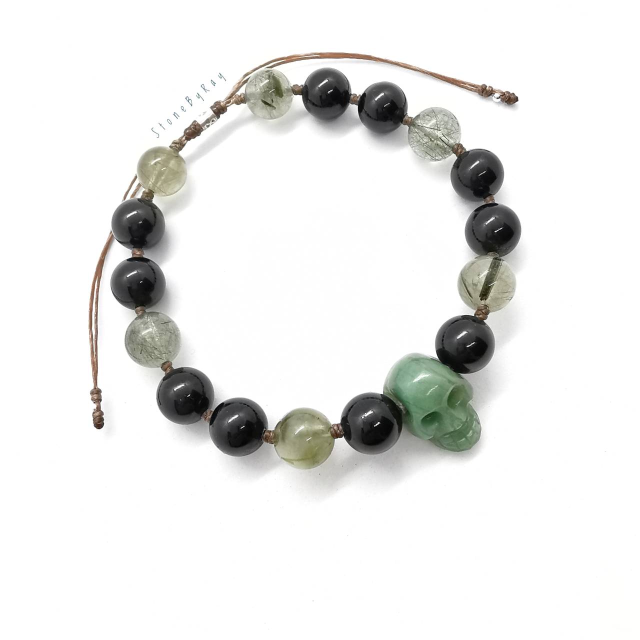 สร้อยข้อมือหินกรีนเพรสแจสเปอร์,นิล,หินไหมเขียว Green Prase Jasper+Black Spinel+Green Rutile Quartz