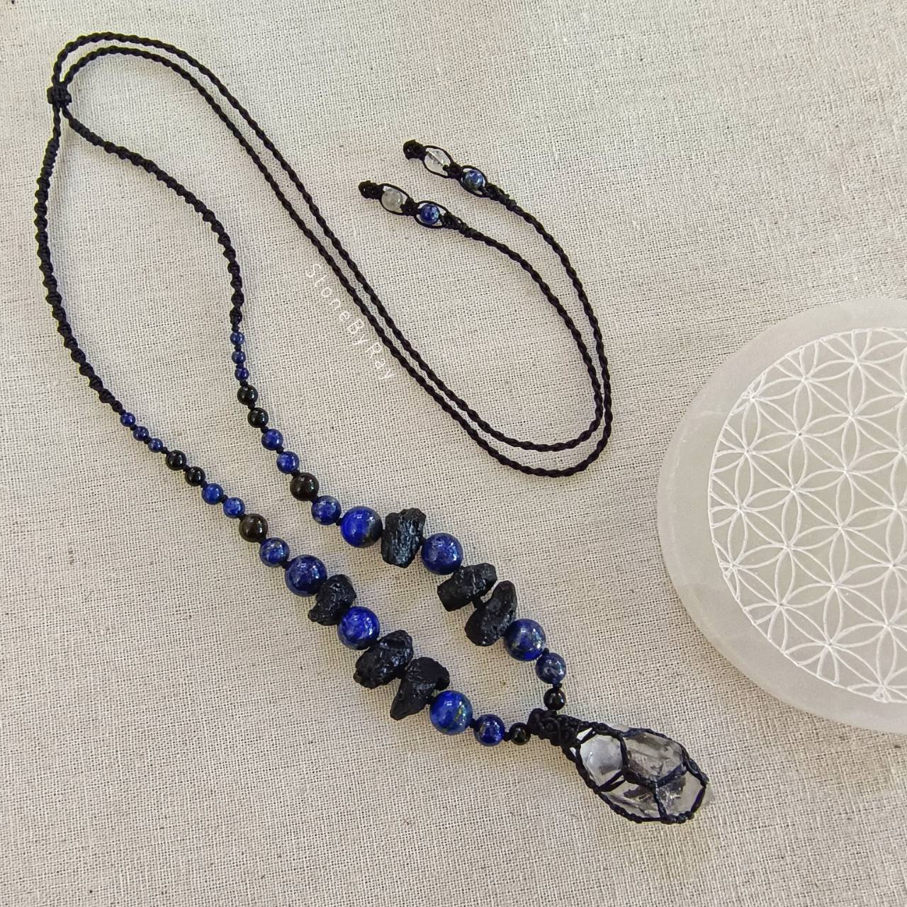 ชุดสร้อยคอหินสะเก็ดดาว+เฮอร์คิเมอร์+ลาพิสลาซูลี Tektite+Herkimer Diamond+LapisLazuli