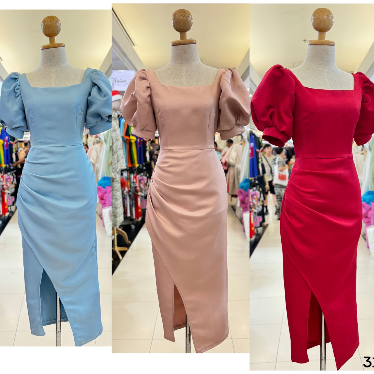 kudapy เดรสขอเหลี่ยม แขนพอง ตุ๊กตา จับจีบเอว-สะโพก กระโปรงทรงสอบ เก็บทรง ดีเทลกระโปรงป้ายผ่าข้าง