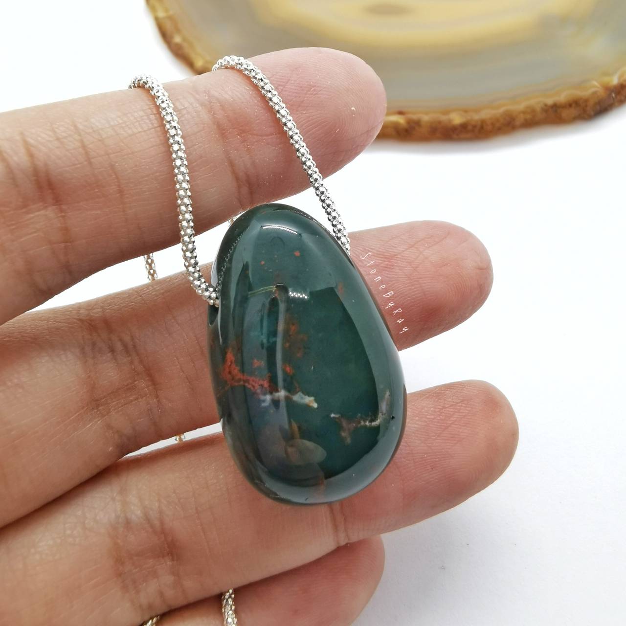 สร้อยคอเงินจี้หินเลือด Blood stone