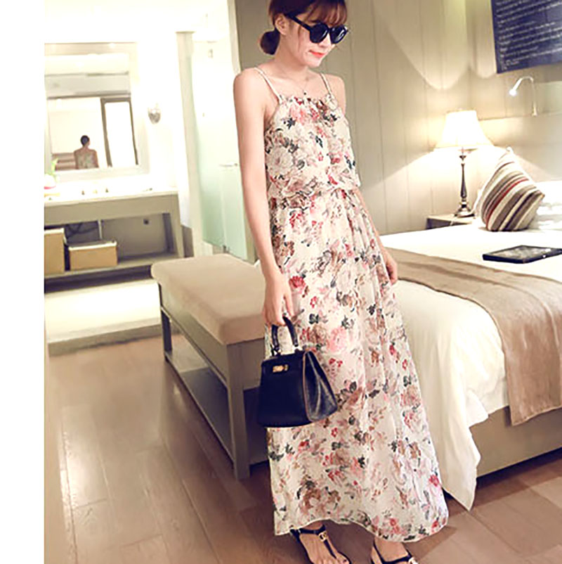 kudapy แม็กซี่เดรสยาวสีขาวครีม เดรสทรงสายเดี่ยว เนื้อผ้าชีฟองลายดอก สีครีม เก๋ๆ