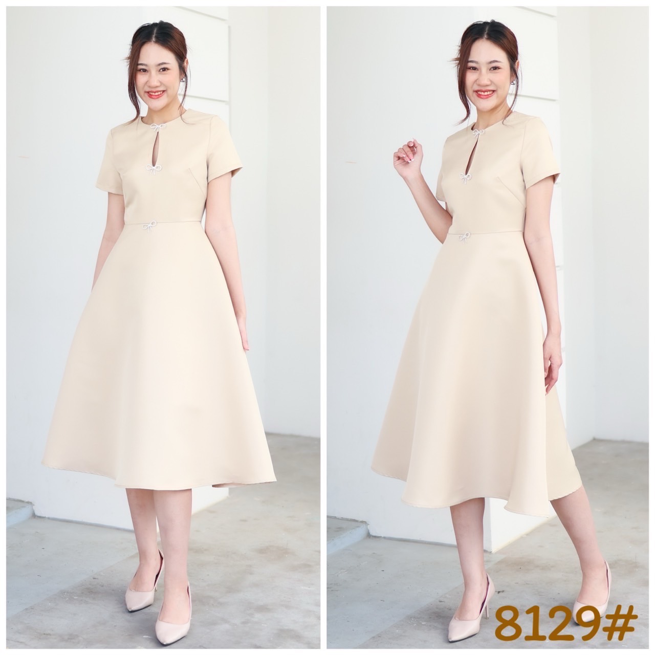 kudapy เดรสแขนสั้นออกงานตรุษจีน ผ่า มีเข็มกลัด3ชิ้น ปรับตำแหน่งได้ เกาหลีมากแม๊