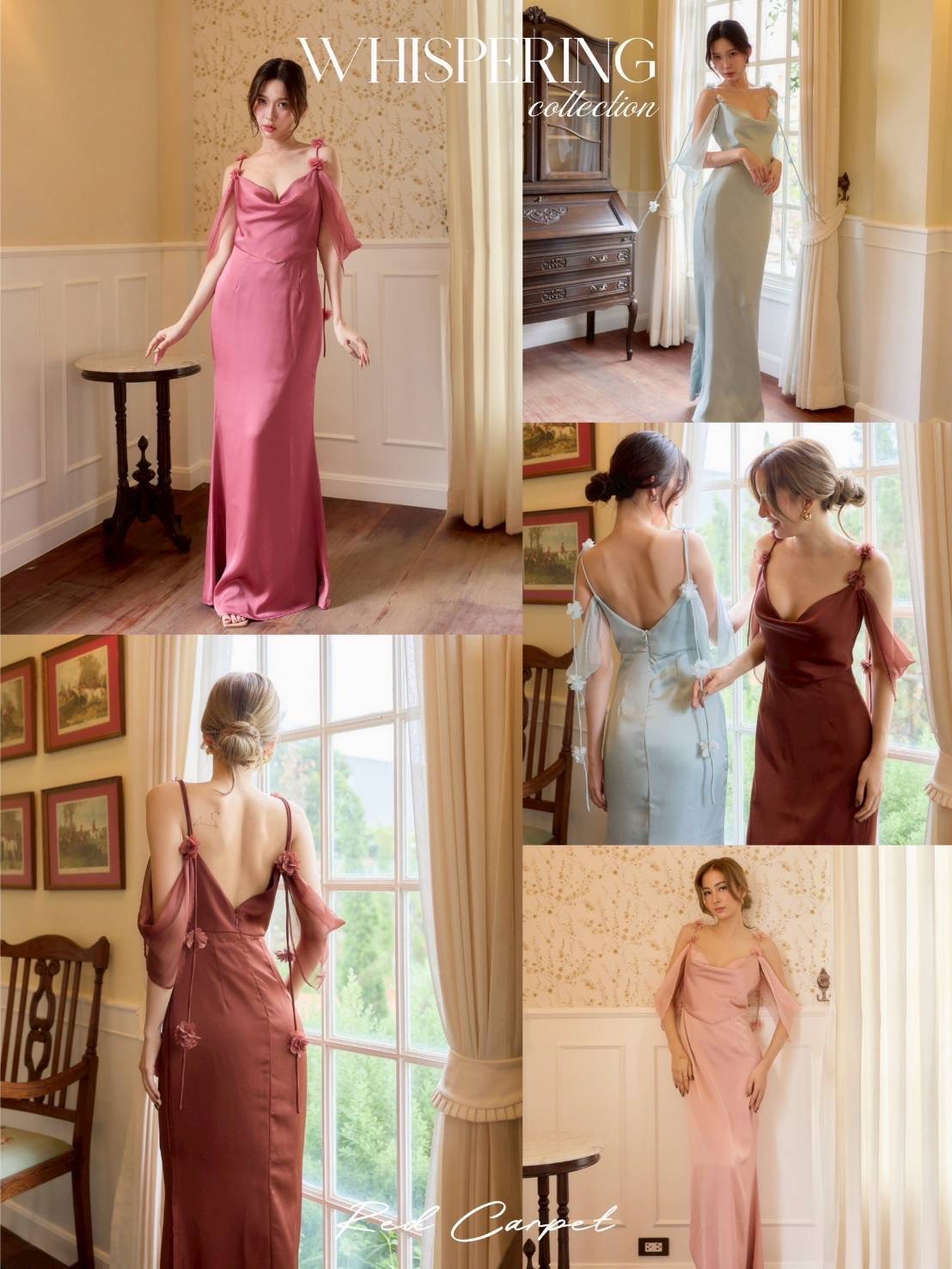 kudapy เดรสซาตินคอถ่วงเสริมหุ่นให้ดูเพรียวสวย เสน่ห์แห่งความอ่อนหวานที่ถูกถ่ายทอดผ่านซิลูเอตต์พลิ้วไหว ดีเทลโชว์ไหล่และสายผ้าบางเบาให้ลุคที่หรูหรา