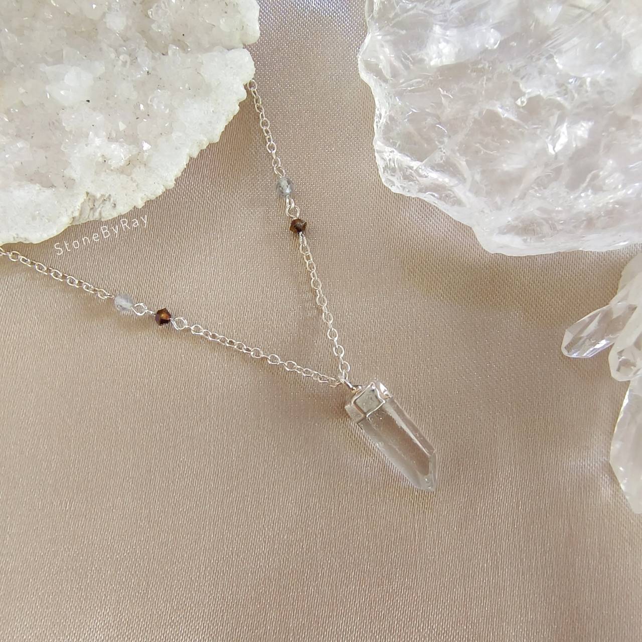 สร้อยคอเงินจี้หินคริสตัลควอตซ์ผลึกธรรมชาติ Crystal Quartz