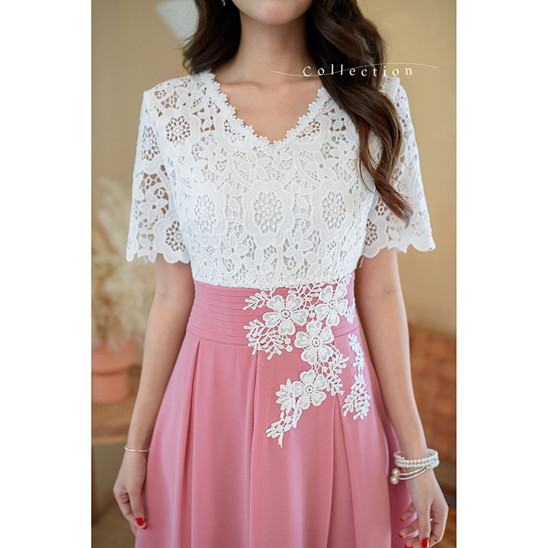 kudapy เดรสสั้นสีเทา/สีชมพู ลูกไม้เนื้อดีทอลายแน่นๆ เนื้อผ้านิ่มรุ่นนี้ลูกไม้ไม่เงาค่ะ สามารถใส่ออกงานได้ เที่ยวได้