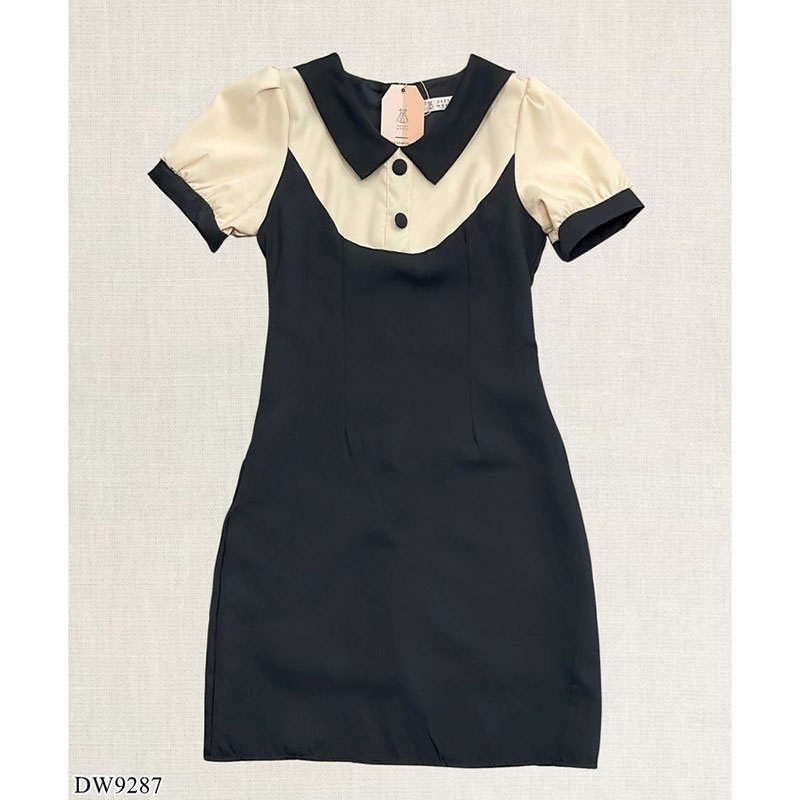 kudapy เดรสสั้นสีส้ม/สีดำ/สีแดง ทูโทนแขนจั๊ม สวยดูดี ใส่ทำงาน ออกงาน