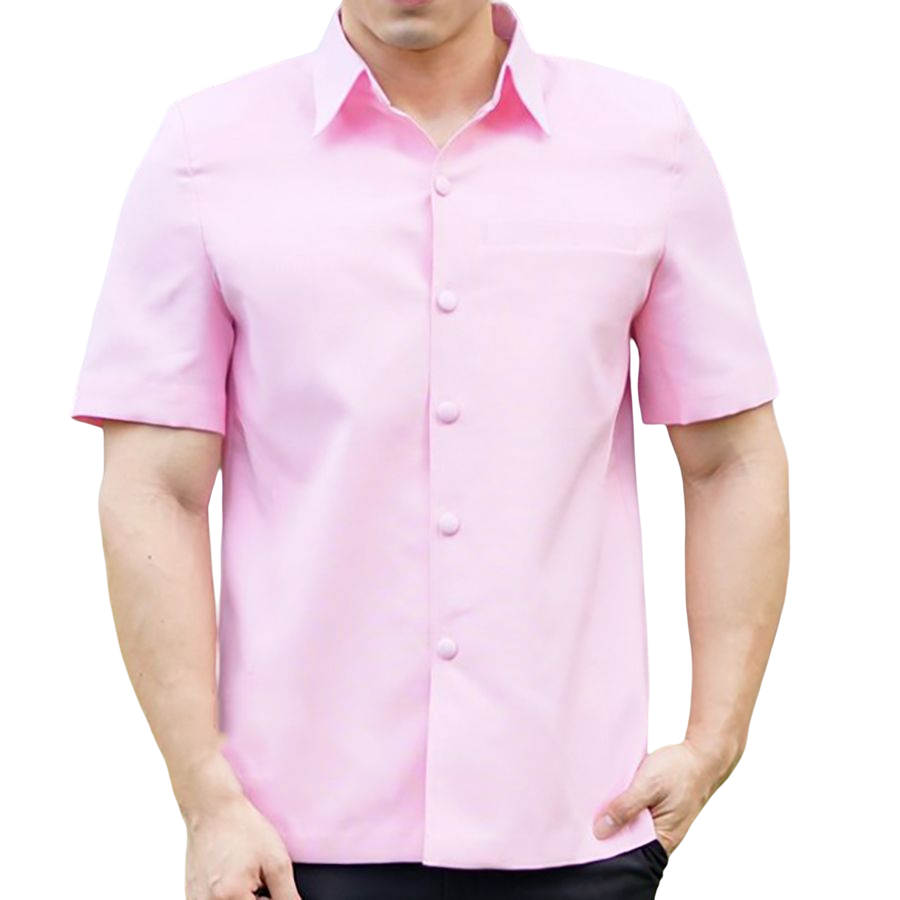 kudapy เสื้อผ้าไหมคอปก เสื้อผู้ชายคอพระราชทาน ผ่าหน้า แขนสั้น มีกระเป๋าด้านซ้ายบน (อัดผ้ากาว มีฟองน้ำเสริมไหล่)