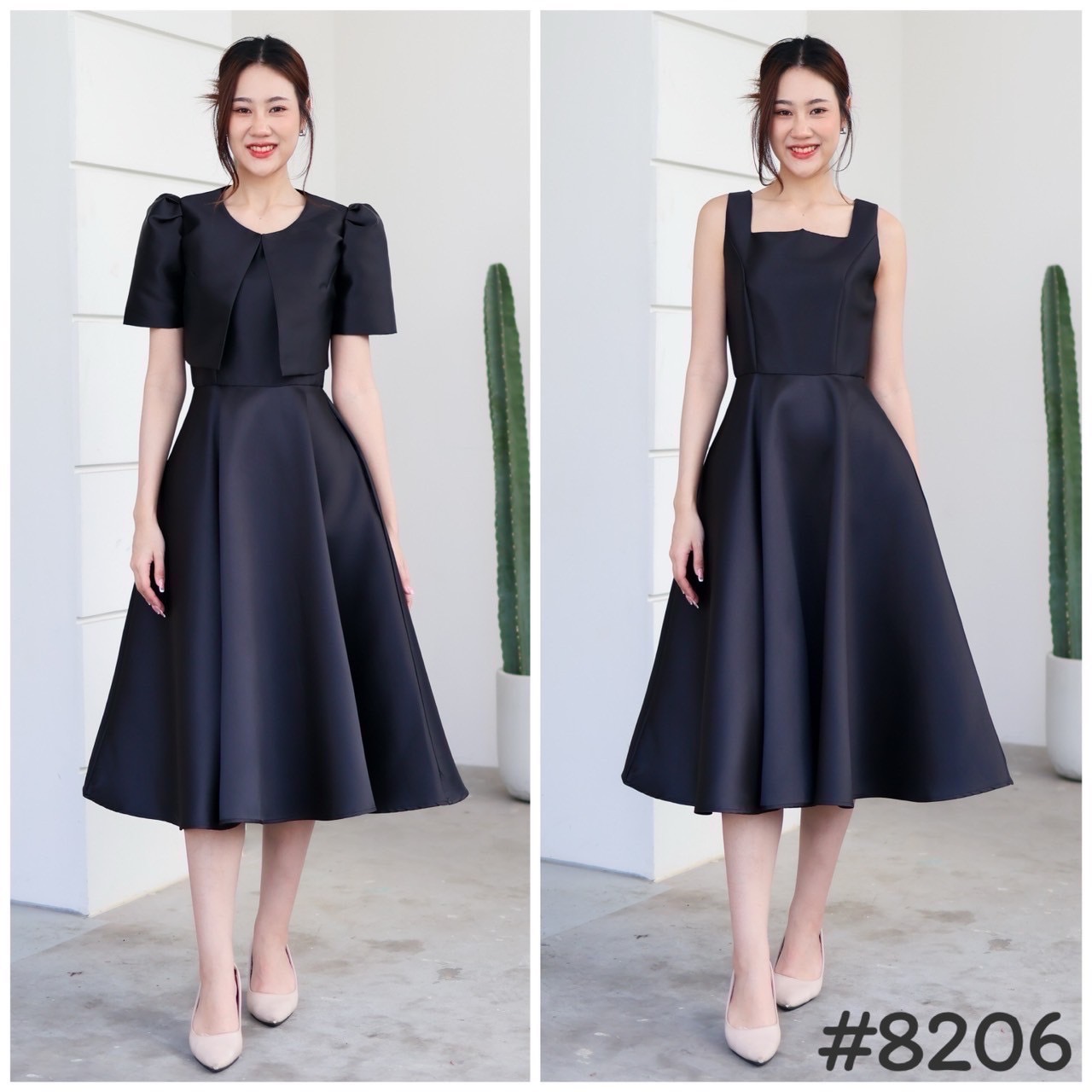 kudapy ชุดเซตเดรส+เสื้อคลุม เสื้อครอปแยกชิ้น แถมเข็มกลัดอก1ชิ้น สีขาว ,ชมพู , แดง ,โรสโกล,ฟ้า,ดำ