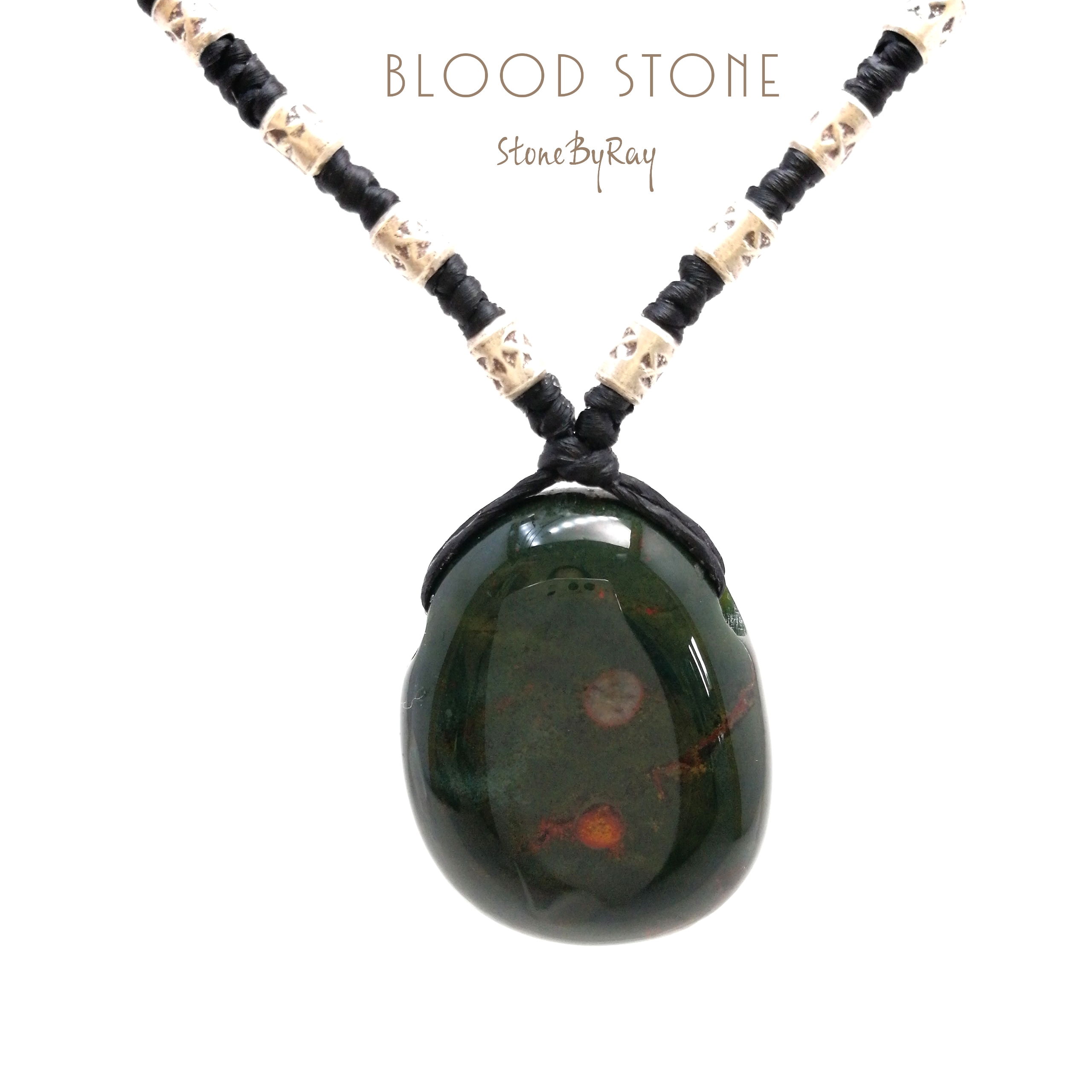 สร้อยคอเชือกถักจี้หินเลือด Blood Stone