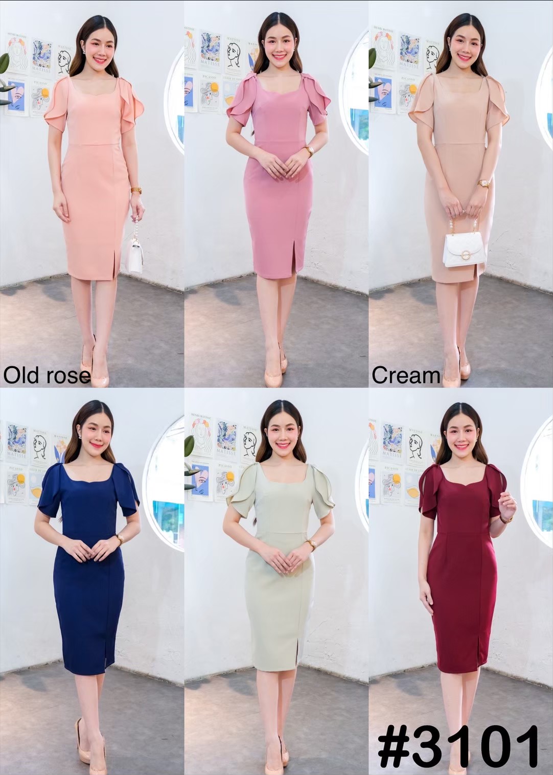 kudapy เดรสสั้นสีส้มโอรส,ครีมนู้ด,เขียวพิตาชิโอ้,ชมพู,แดง,กรม เรียบหรู เทลอกหัวใจ แขนจับเดรปสองเลเยอร์ กระโปรงผ่าหน้า เนื้อผ้าเครปเกาหลีอัดกาว