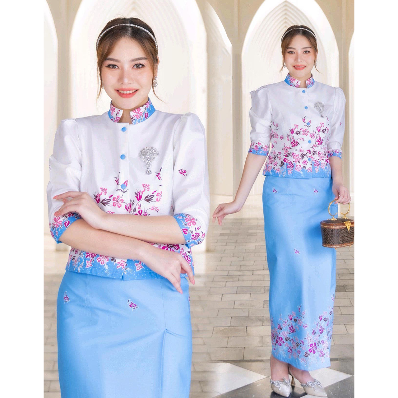 kudapy ชุดเซ็ท เนื้อผ้า ผ้าคอตตอนพิมพ์ลายสีสดใส ปาเต๊ะ ปาใจ ลายสวย ผ้าไม่บางใส ไม่เห็นชั้นใน