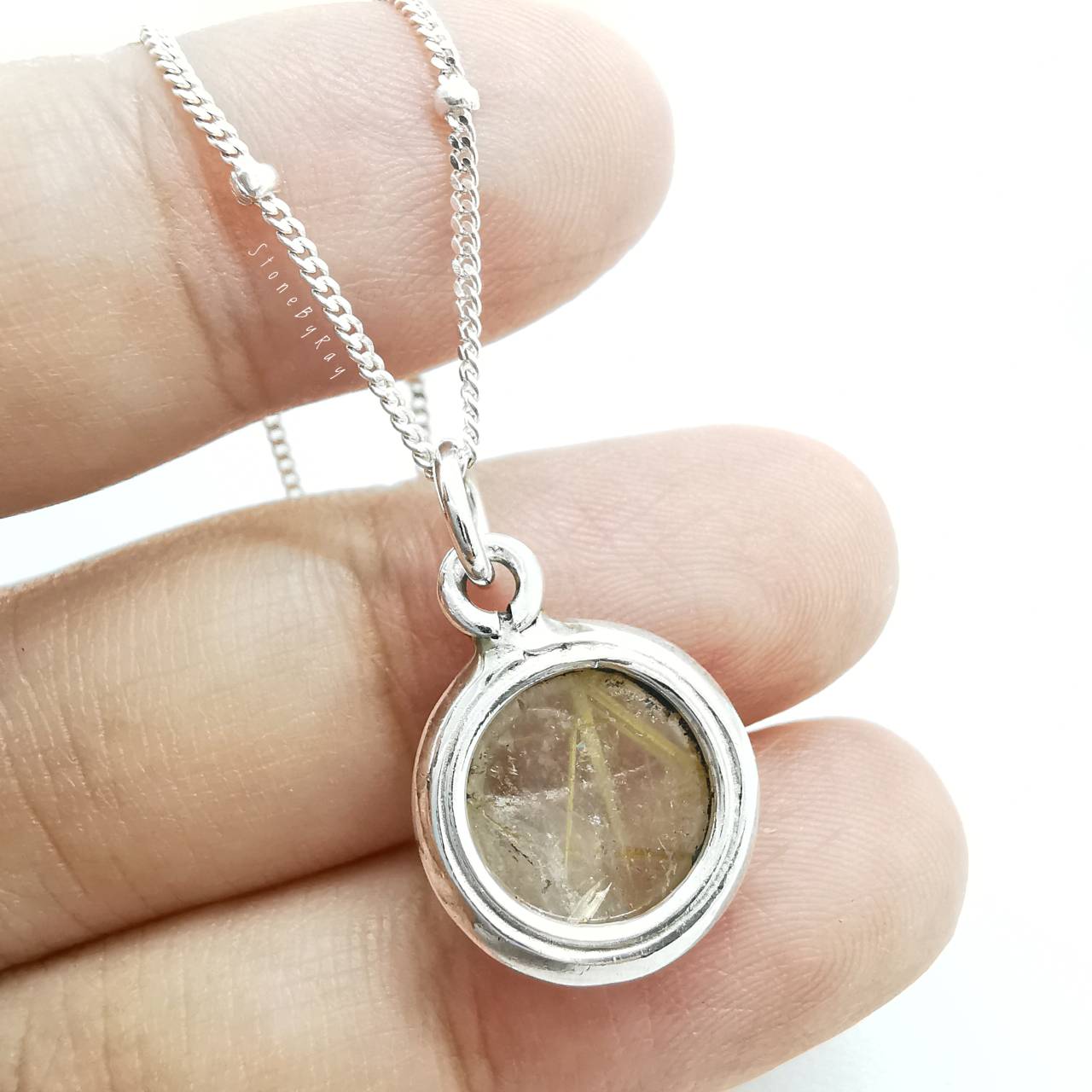 สร้อยคอเงินจี้เงินหินไหมทอง Rutilated Quartz